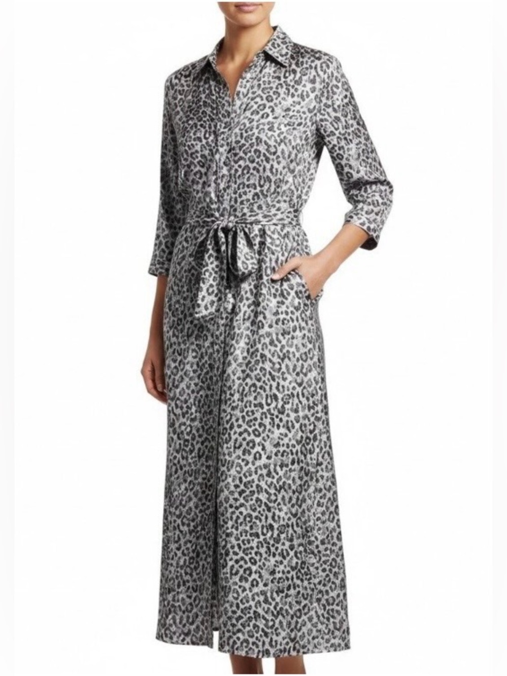 J.McLaughlin Paloma Leopard Print Silk Blend Shirtdress